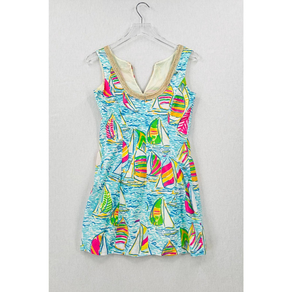 LILLY PULITZER Janice Shift Dress Womens 4 Blue Pink You Gotta Regatta Sailboat - Picture 2 of 14